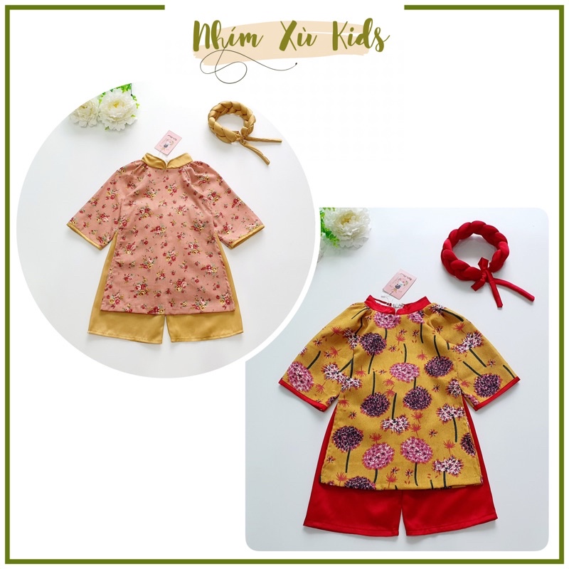 Áo Dài Cách Tân Nhung Tăm Phối Đỏ Cao Cấp Kèm Mấn Cho Mẹ Và Bé 4-64kg [AD122]