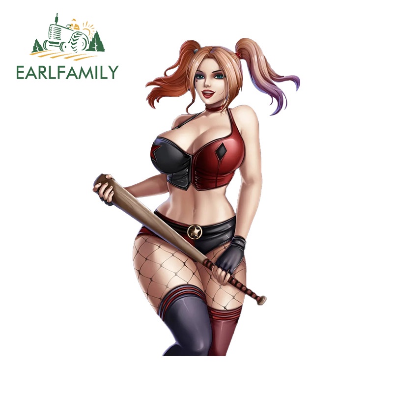 Earlfamily Sticker Dán Chống Trầy 13Cmx12Cm Hình harley quinn Hoạt Hình Trang Trí Xe Hơi