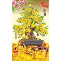 Tranh đính đá toàn bộ 5D, cây mai vàng mùa xuân