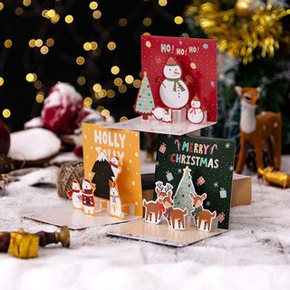Thiệp giáng sinh 3d hình ông già noel và người tuyết