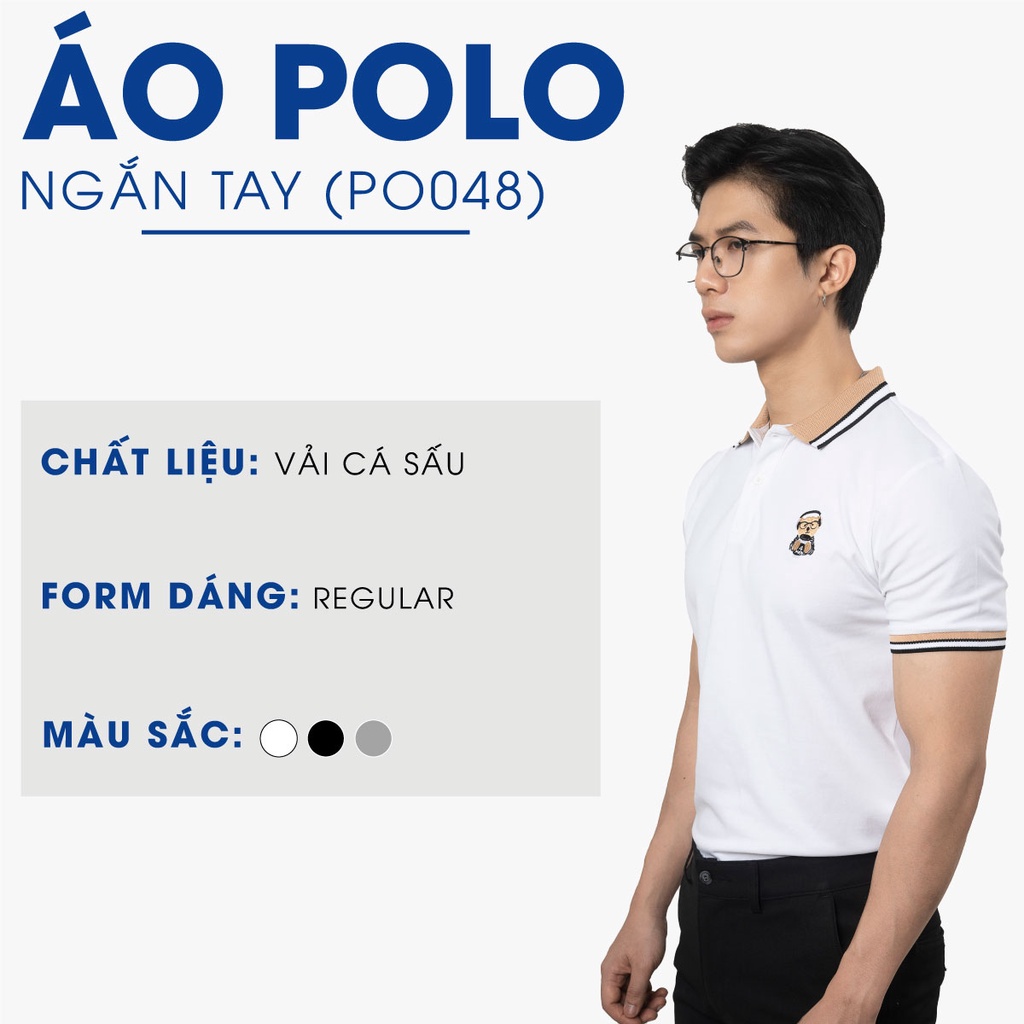 Áo polo nam thêu gấu 4MEN PO048 dệt sọc, ngực thêu gấu trẻ trung, vải cá sấu mềm mịn, thấm mồ hôi, thoáng mát, co giãn