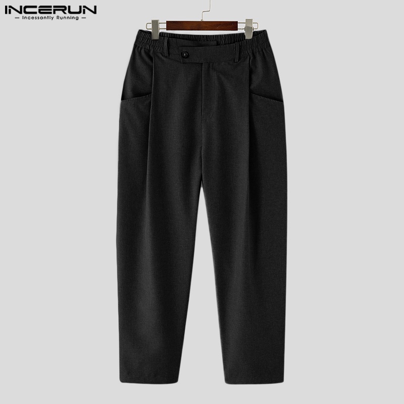 Quần dài INCERUN ống suông xếp nếp thiết kế không cân xứng thời trang cá tính cho nam