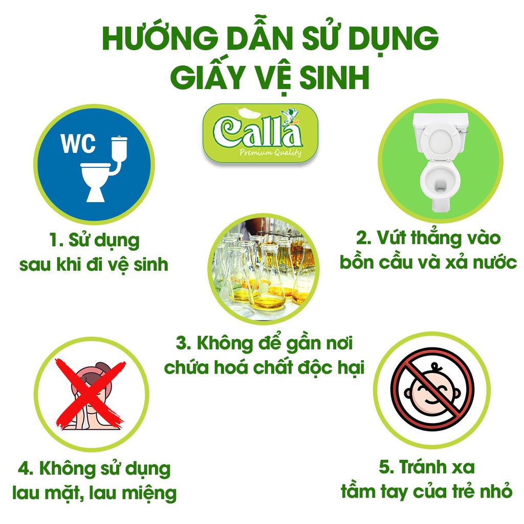Giấy vệ sinh Tre Calla 3 lớp 2 cuộn, 10 cuộn/ bịch  không tắc bồn cầu, mềm mịn, không bụi không hoá chất tẩy trắng
