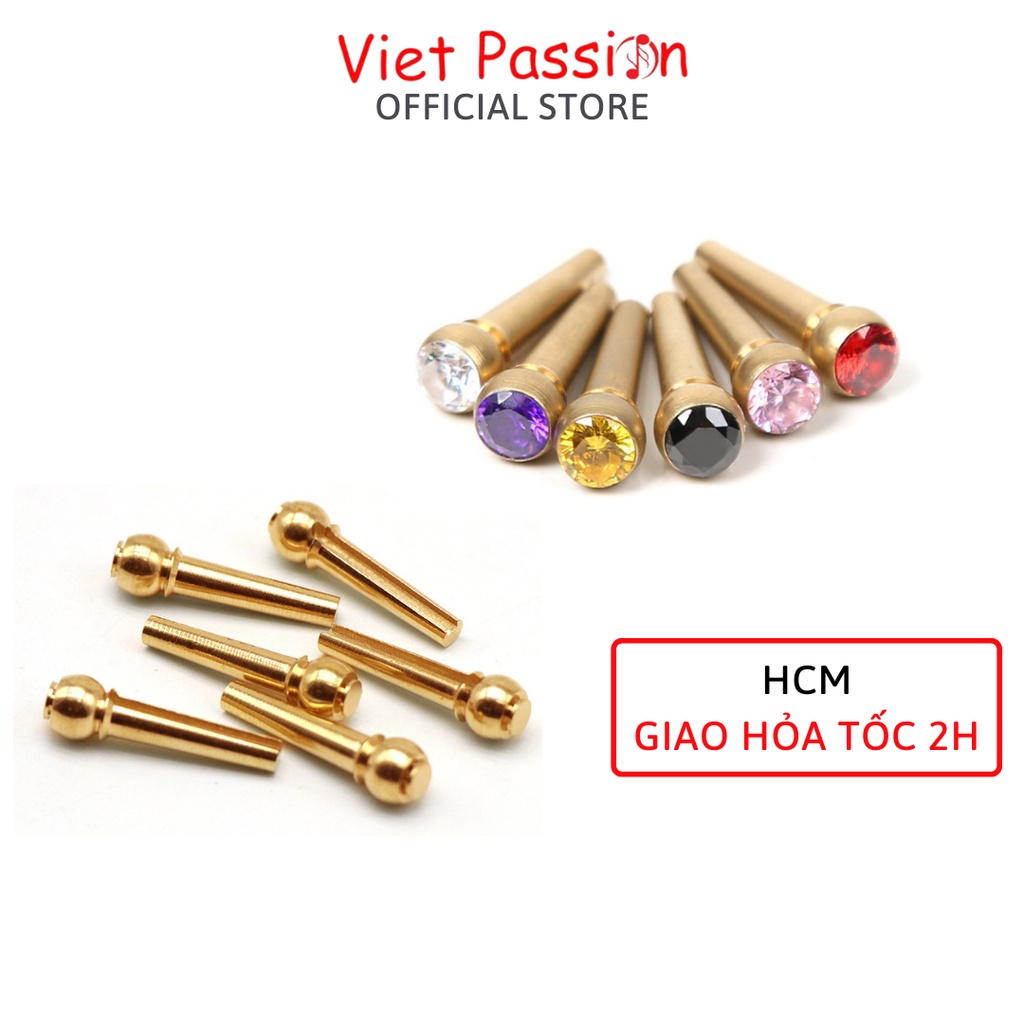 Chốt dây đàn guitar đồng thau nguyên khối đính ngọc cao cấp Viet Passion HCM