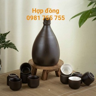 Vò gốm kèm 10 chén,,bình Amakong đựng rượu 500ml Bát Tràng cao cấp