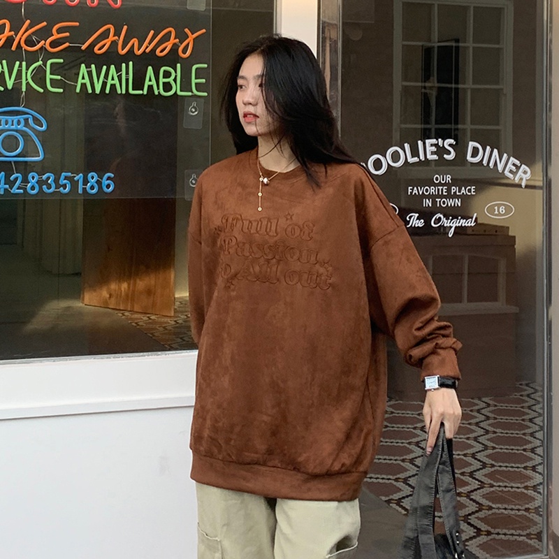 Áo sweater SUXI tay dài cổ tròn màu sắc đơn giản cho nữ