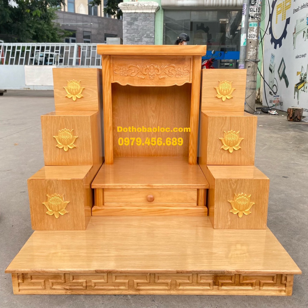 Combo Bộ Bàn thờ Thần tài gỗ sồi ,Bàn kê gỗ sồi, Bục kê, bục tam cấp gỗ sồi đặt bàn thần tài thổ địa