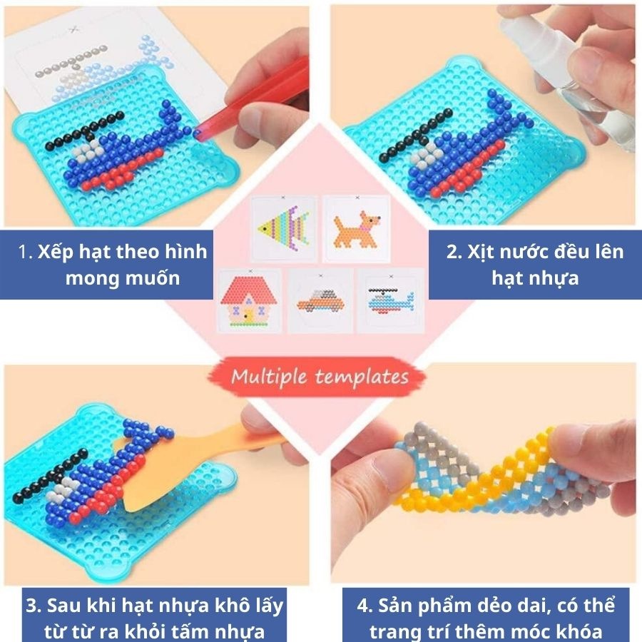 Xếp Hình Hạt Đậu Thần Kỳ Hạt Nhựa Xếp Hình Kết Dính Bắng Nước 1100 Hạt Phun Sương Sáng Tạo
