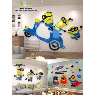 Tranh dán tường mica 3D cho bé-MINION trang trí mầm non,mẫu giáo,phòng cho bé,trang trí khu vui chơi trẻ em,tranh mica