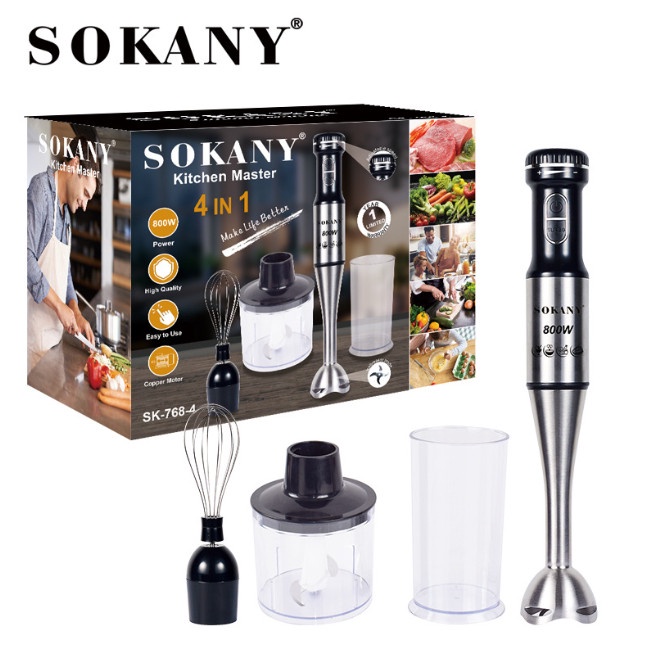 Máy xay cầm tay Sokany SK-768-4 (4 trong 1) (4 lưỡi dao) công suất 800W, ly đi kèm, đa năng có thể xay thịt, tỏi ớt