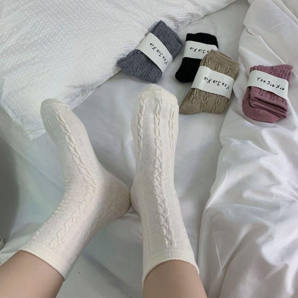 Đôi Vớ Len Dày Giữ Ấm Thoải Mái Màu Sắc Đơn Giản Dành Cho Nữ