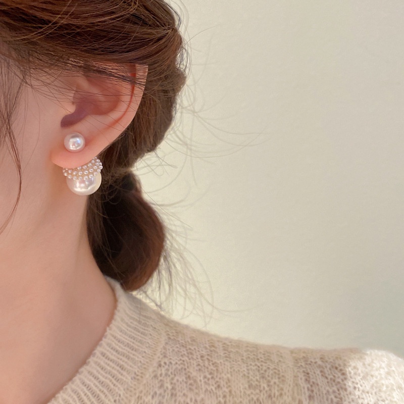 Khuyên Tai Hai Lớp Đính Ngọc Trai Cao Cấp Phong Cách Pháp Cổ Điển Sang Trọng Dành Cho Nữ