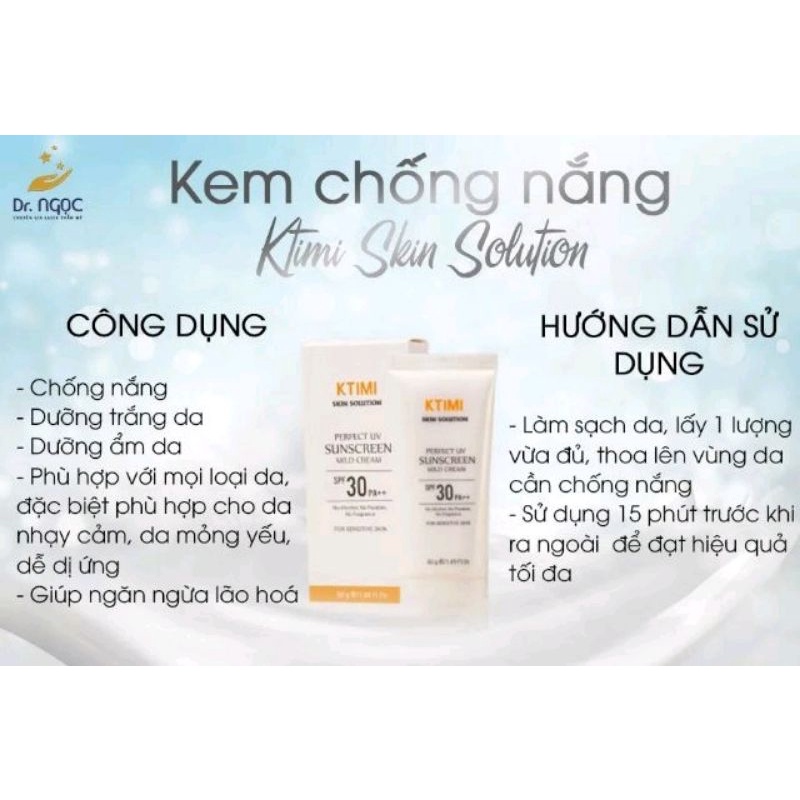 Kem chống nắng vật lý PERFECT UV SUNSCREEN MILD CREAM SPF 30PA++ 50g KTIMI DR Ngọc khuyên dùng