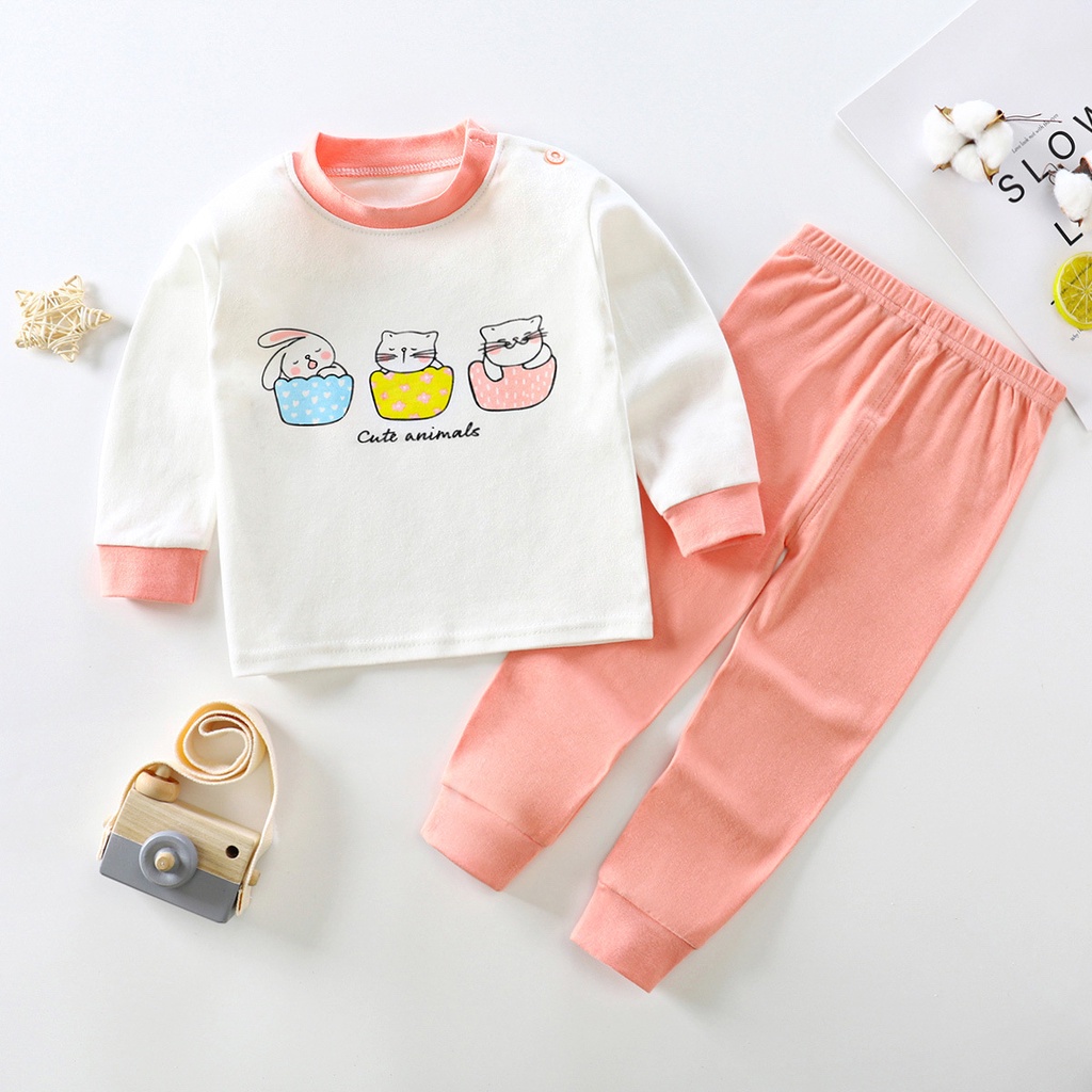 Bộ dài tay trẻ em hàng Quảng Châu chất cotton mềm mịn cho bé 0-4 tuổi