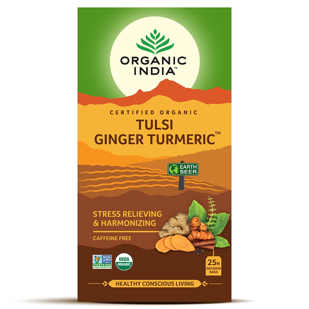 [Organic India] Tulsi Ginger Turmeric - Trà Củ nghệ gừng Tulsi hữu cơ của Ấn Độ