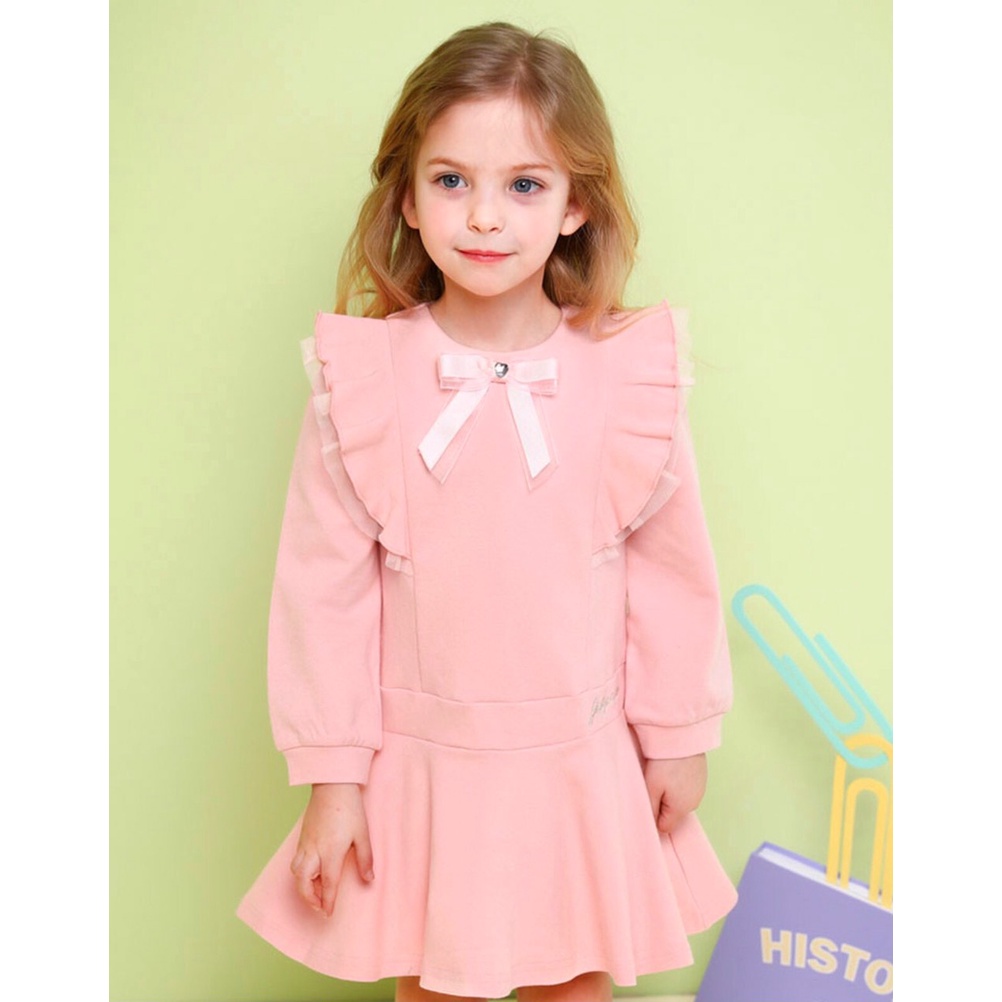 Váy bé gái thu đông xuất dư xịn JELISPOON Hàn Quốc, chất nỉ da cá, màu hồng siêu ngọt ngào, size 100-150 (12-38kg)