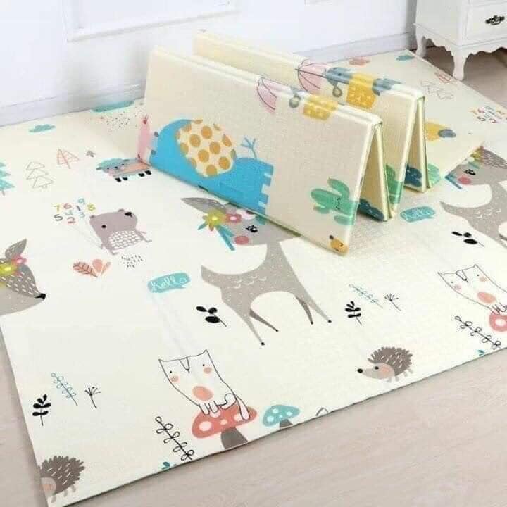 Thảm Xốp Lót Sàn cho bé chơi 1m8 x 2m gấp gọn trải sàn nhà xpe tấm dày giá rẻ 2 mặt vân gỗ chống trơn trượt