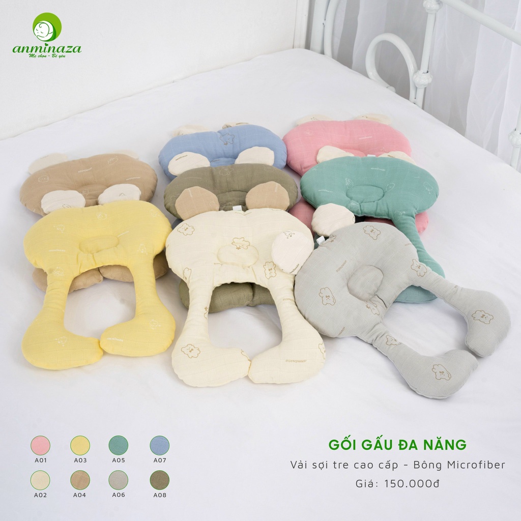 Gối gấu đa năng sợi tre Anminaza bông Microfiber cao cấp
