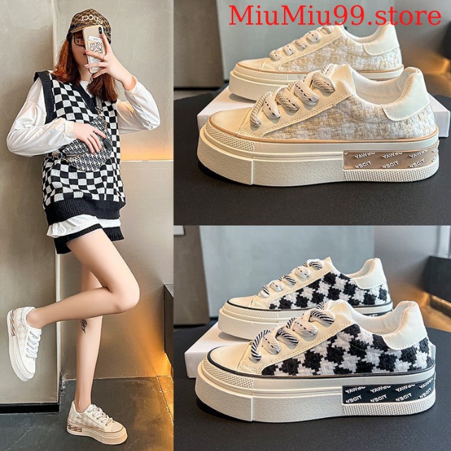 Giày thể thao nữ, giày vải Caro độn đế phù hợp với phụ nữ đi chơi đi học năm 2024 –TT04. MiuMiu99.st