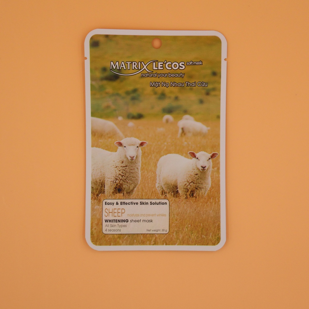 Mặt nạ cấp ẩm làm sáng da Nhau Thai Cừu Matrix Lecos - Hộp 20 gói