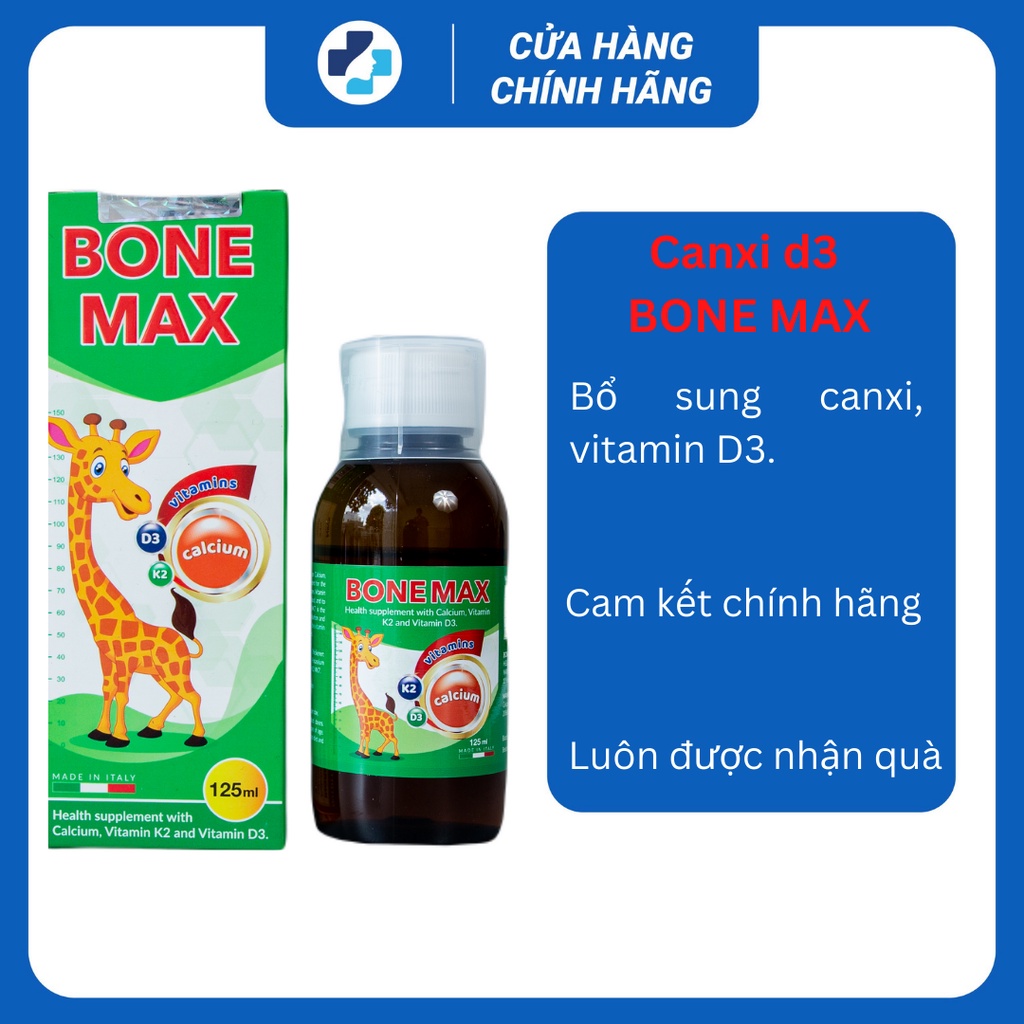 Canxi BONE MAX, Ý, bổ sung canxi, vitamin d3 cho trẻ em và người lớn dạng siro (30ml)