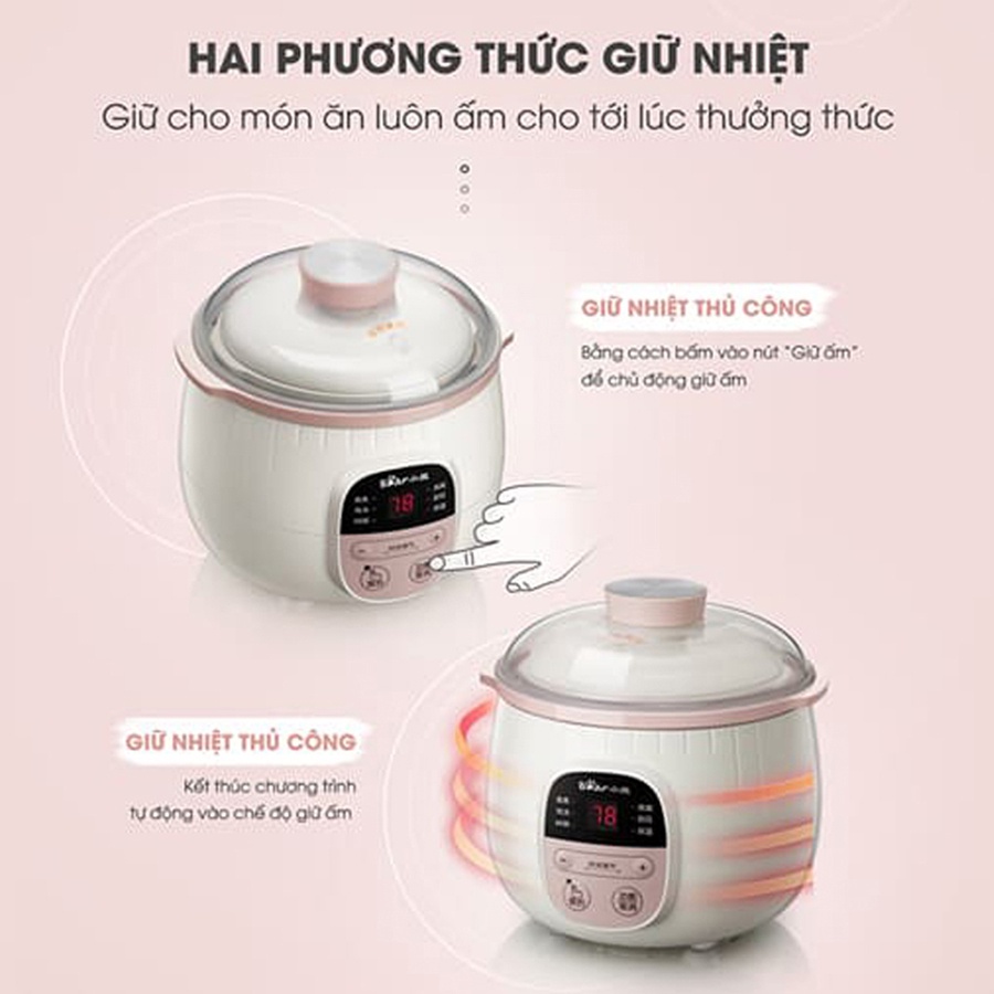Nồi Nấu Chậm 0,8L Bear Chính Hãng, Nấu Cháo, Hầm, Hấp, Chưng Yến Bản Quốc Tế Bảo Hành 18 Tháng