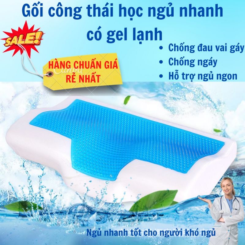 Gối ngủ nhanh cao su non KẾT HỢP GEL LẠNH - Nâng đỡ cổ vai gáy khi ngủ hàng cao cấp