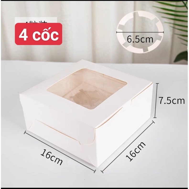 Hộp cup cake trắng dạng 12 ô bánh, 6 ô bánh , 4  ô bánh