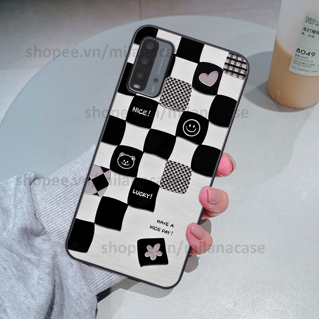 Ốp Xiaomi Redmi 9T in hình caro trái tim siêu đẹp, siêu nét đầy phong cách cá tính