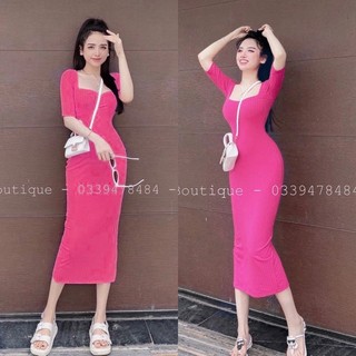 Đầm body cổ vuông tay lỡ