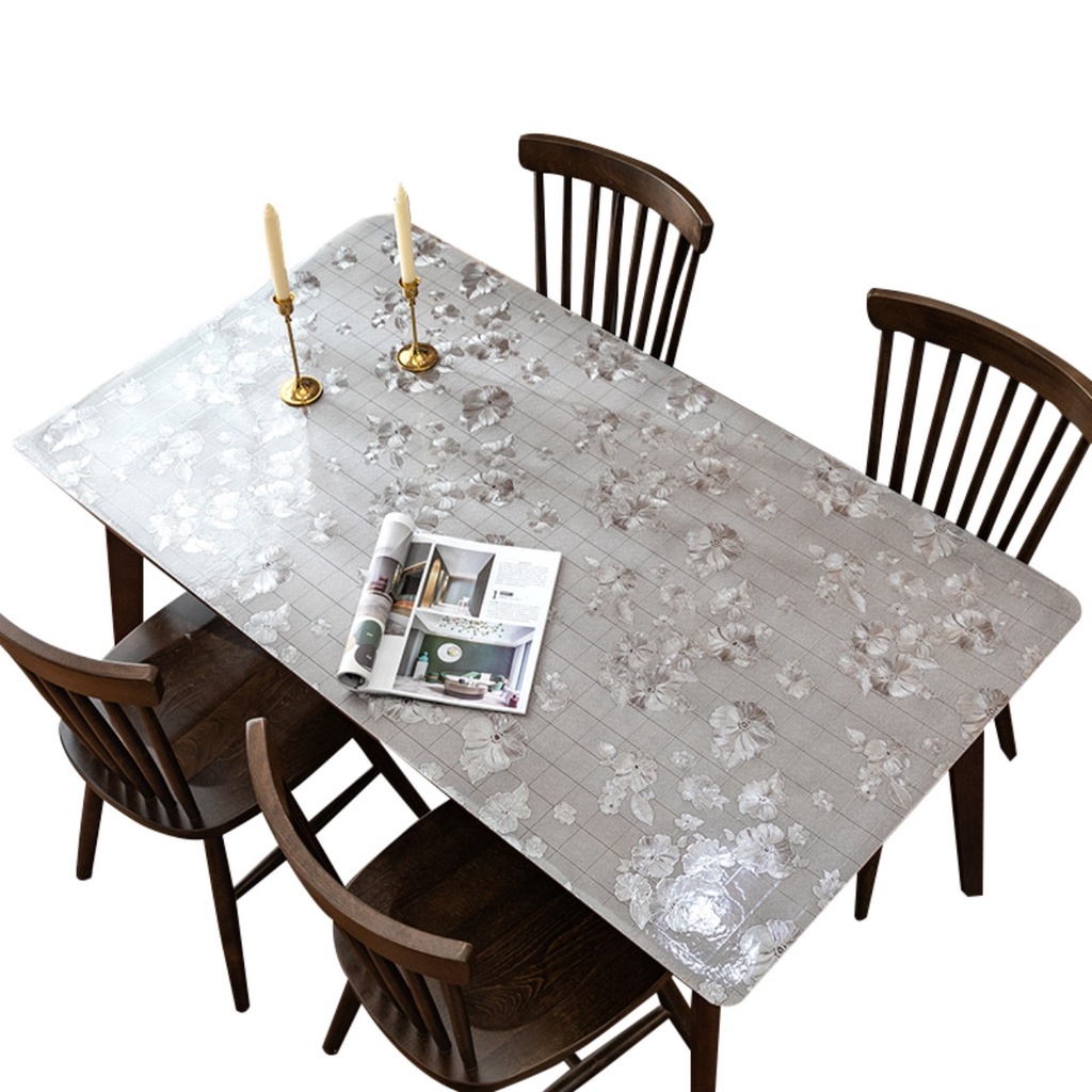 Khăn trải bàn pvc hoa văn mộc lan trắng - khăn trải bàn ăn - bàn phòng khách