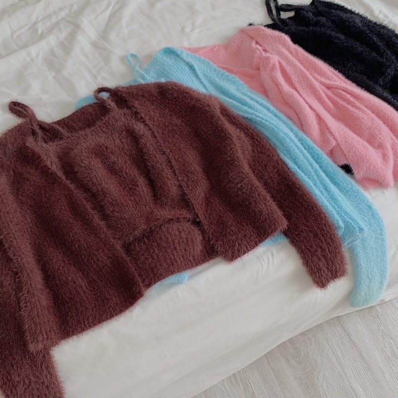 Set áo 2s kèm áo cardigan len lông thỏ 011