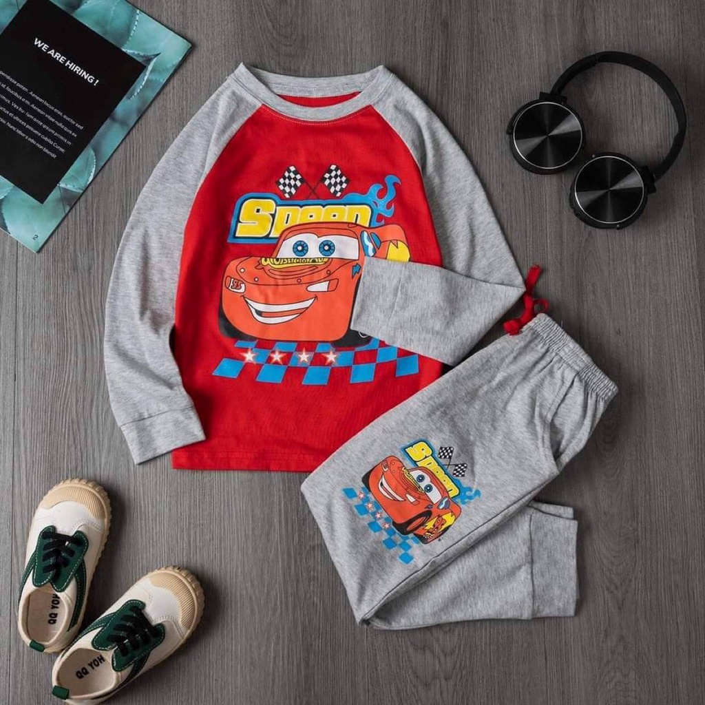 Bộ dài tay cotton ráp lăng cho bé trai 2-7T