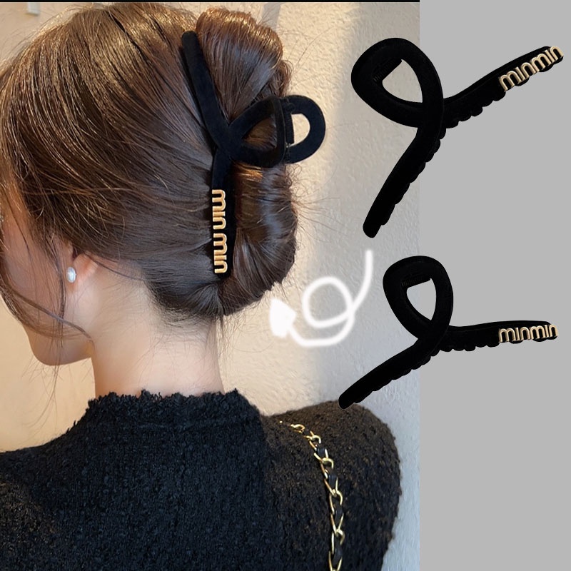 Kẹp Tóc Chữ Lớn Bằng Nhung Màu Đen Thời Trang Dành Cho Nữ