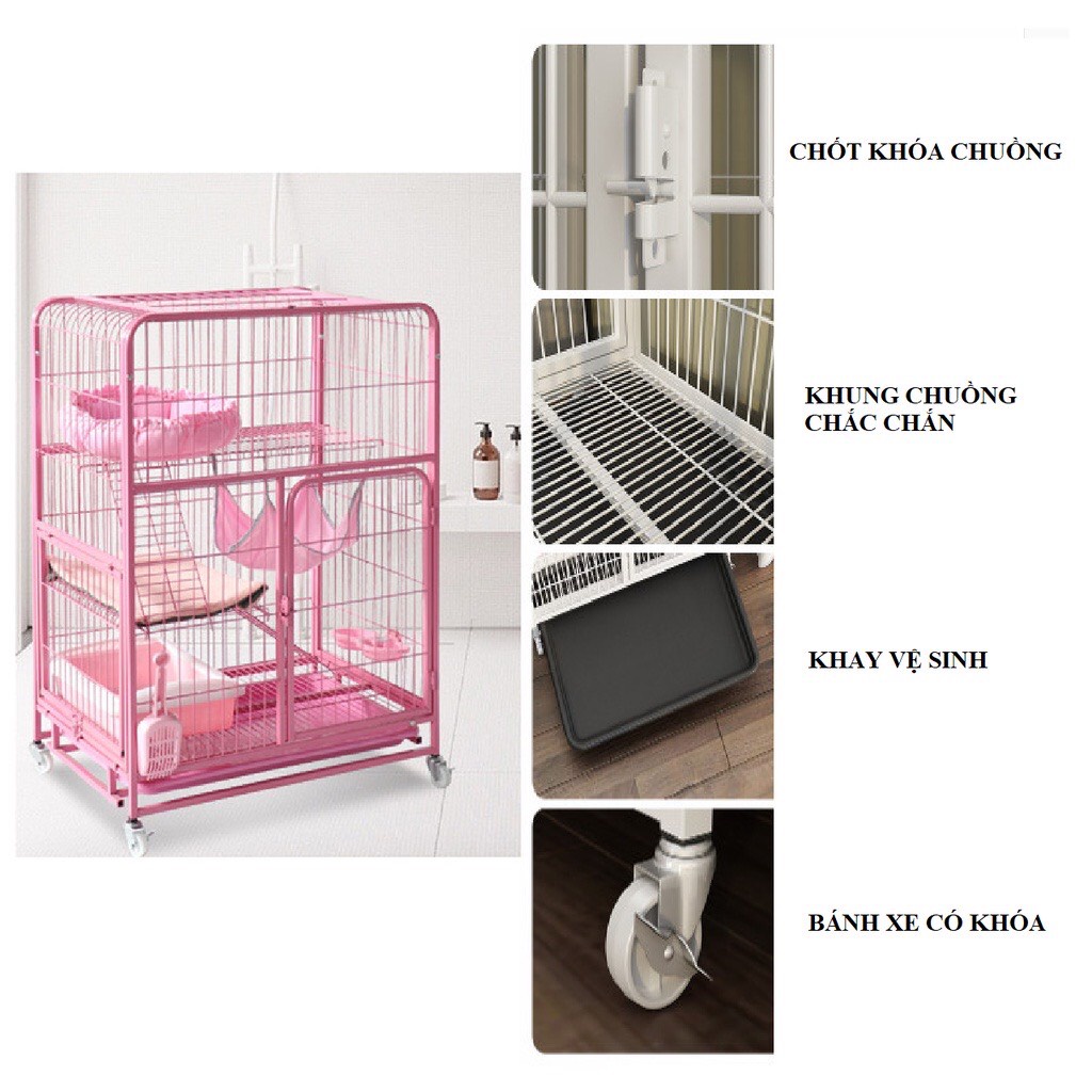 [MẪU MỚI] CHUỒNG MÈO 2 TẦNG KÍCH THƯỚC 110*78*55CM NAN ỐNG SƠN TĨNH ĐIỆN CAO CẤP