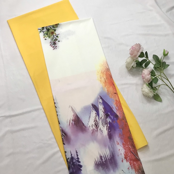 Vải Áo Dài + Quần - Chất Liệu Lụa Tuyết Nhật In Chuyển Nhiệt 3D - Mềm Rũ, Co Giãn 4 Chiều, Không Cần Lót.