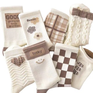 Vớ cotton cổ vừa màu cà phê nhạt thời trang thu đông cho nữ