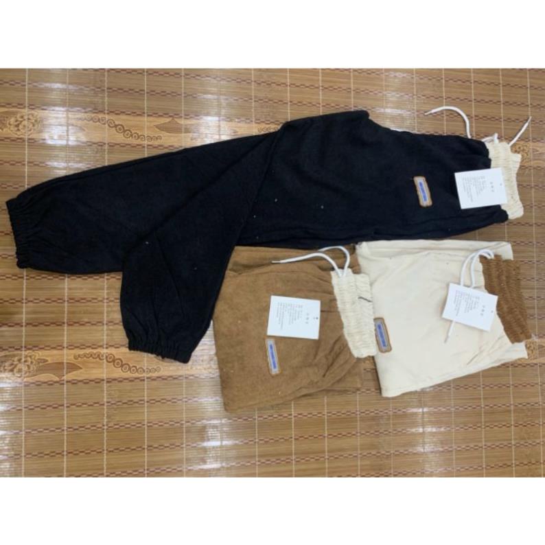 quần baggy bo gấu vải nhung tăm cạp thun lưng cao có dây rút