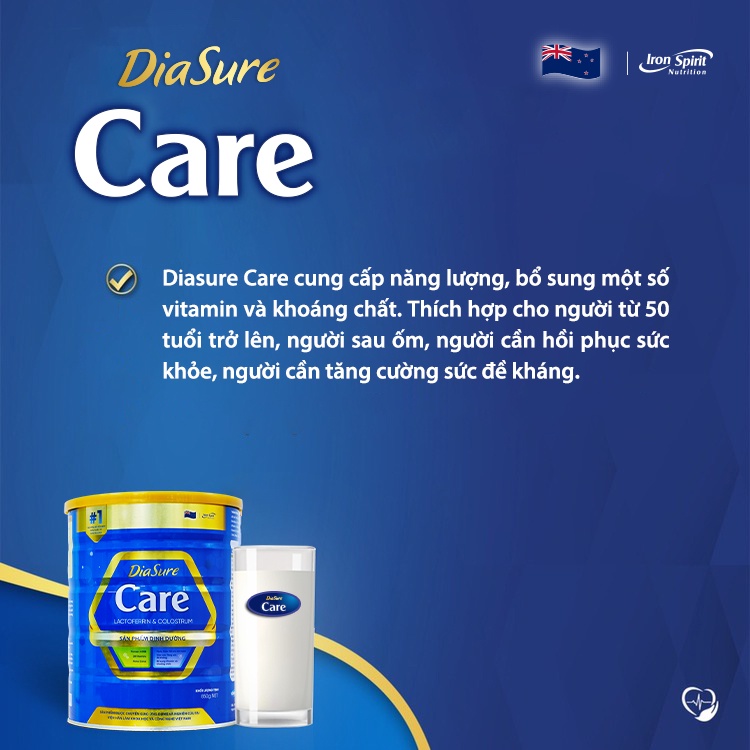 Sữa Diasure Care (850G) - hỗ trợ tăng cường sức khỏe, thể chất &amp; chất lượng cuộc sống cho người lớn tuổi.
