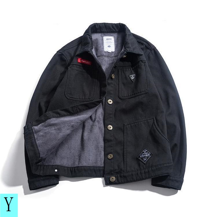 Áo Khoác Denim Lót Lông Cừu Dày Dáng Rộng Thời Trang Xuân Thu 2021 Mới Cho Nam