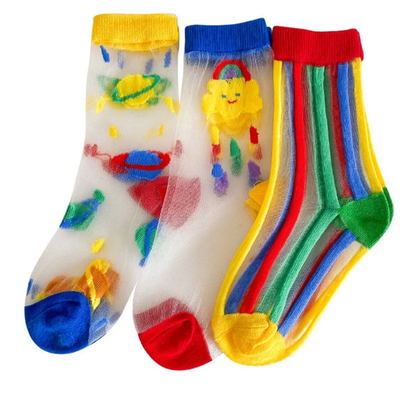 Set 3 Đôi Vớ Ren Siêu Mỏng Họa Tiết Hoạt Hình Thời Trang Mùa Hè Cho Bé Gái