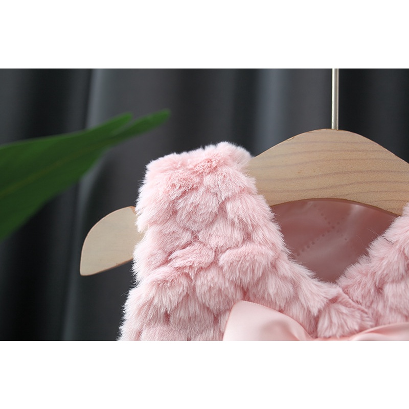 Áo Khoác Lông Dày Màu Trơn Đính Nơ Thời Trang Mùa Đông Mới Cho Bé Gái 0-3 Tuổi