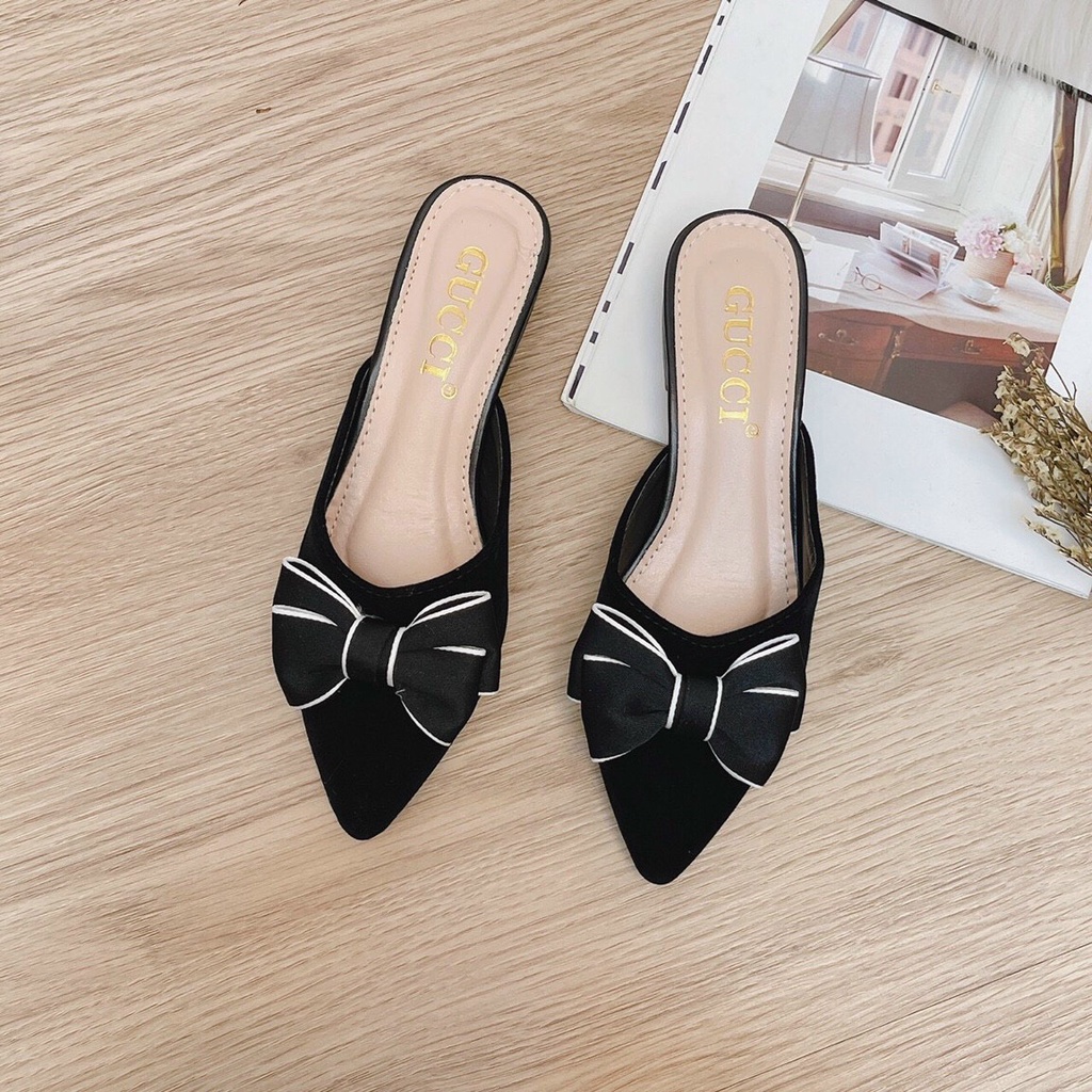 Giày sục dạ mũi nhọn nơ xinh 2cm - Rosa fashion -BB-0190