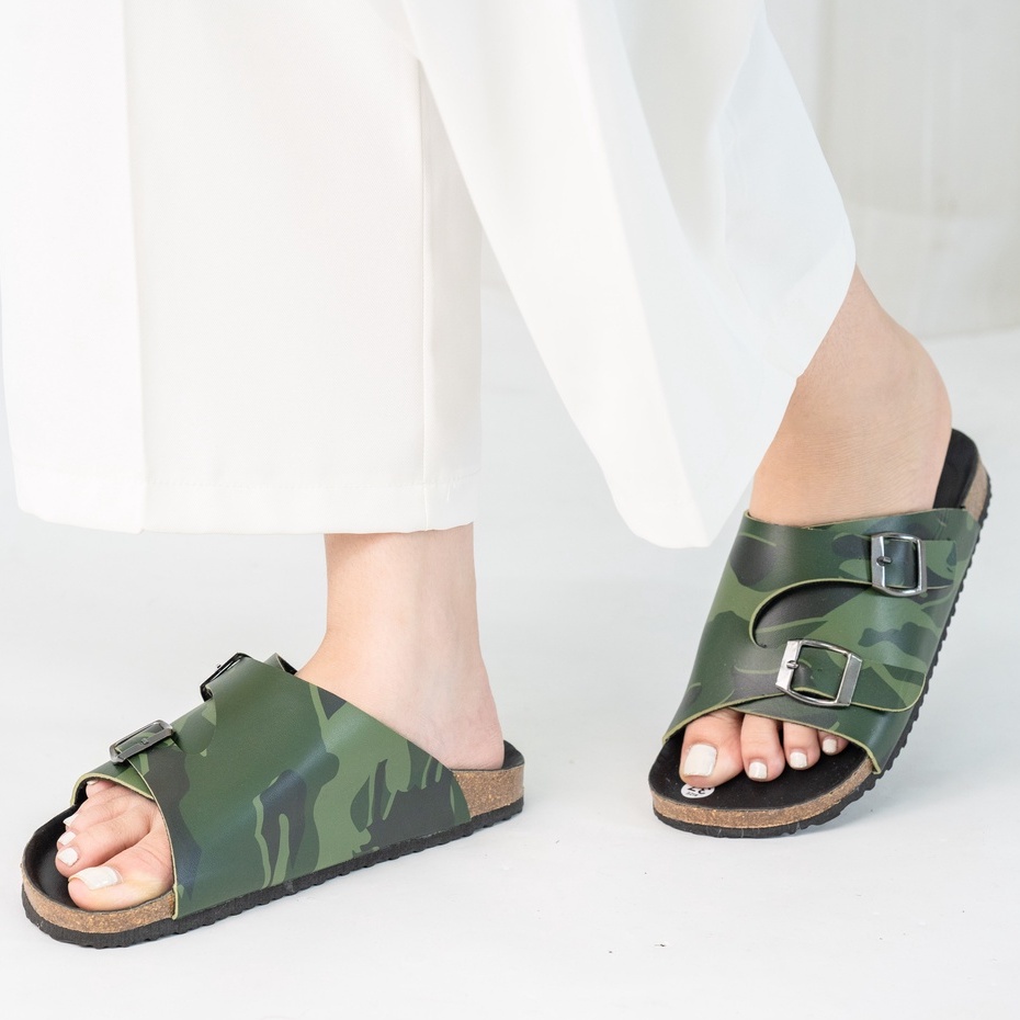 [Bản giới hạn] R19 - Sandal Birken Đế Trấu BIOLINE Official Camo Rằn Ri Unisex Nam nữ Quai Hai Lớp Da PU cao cấp