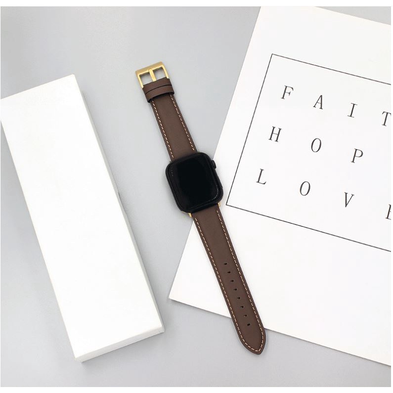 Dây da cao cấp cho Apple watch series 7 6 5 3 4 2 SE Dây đeo iwatch 44MM 40MM 42MM 38MM 41MM 45MM