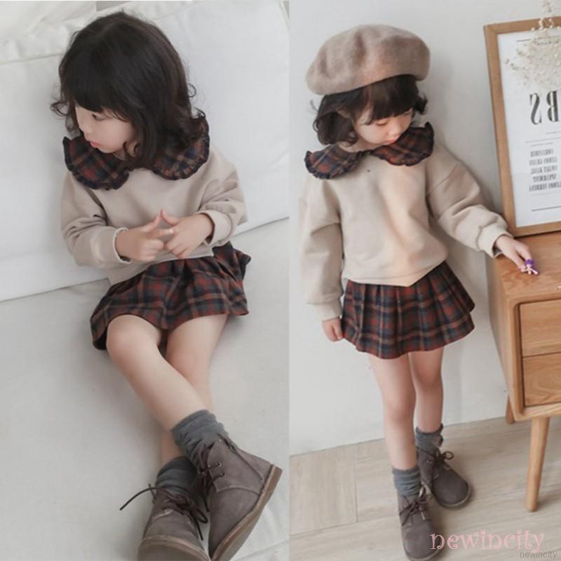 ►◘☫Set Áo Sơ Mi Tay Dài + Chân Váy Ngắn Kẻ Sọc Caro Phong Cách Hàn Quốc Cho Nữ