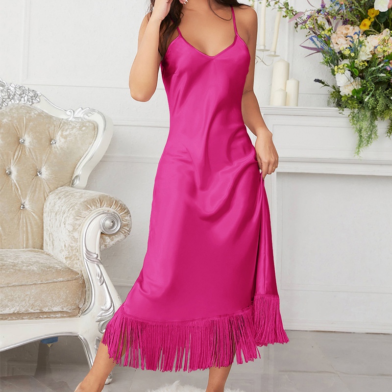 Đầm Ngủ Lụa Phối Tua Rua Thời Trang Cao Cấp Cho Nữ