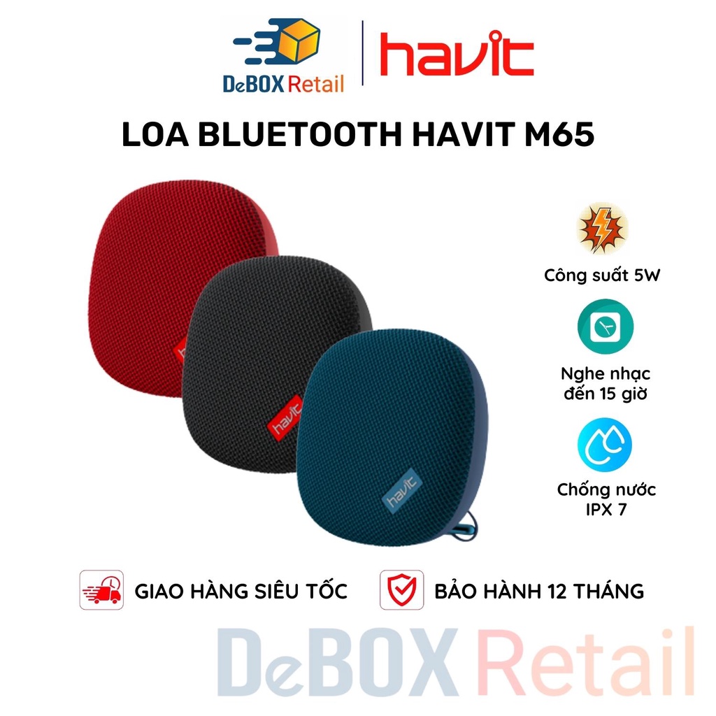 Loa Bluetooth HAVIT M65 Thiết Kế Nhỏ Gọn, Kháng Nước IPX7, Công Suất 5W, Nghe Đến 15H - Chính Hãng Bảo Hành 12 Tháng