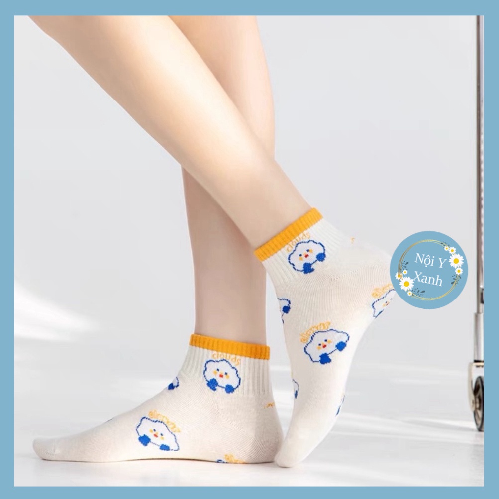 Tất Smile cổ ngắn nữ, vớ nữ chất vải cotton co và giãn bốn chiều thoáng khí tt6 nội y xanh, chất ấm, thoáng khí