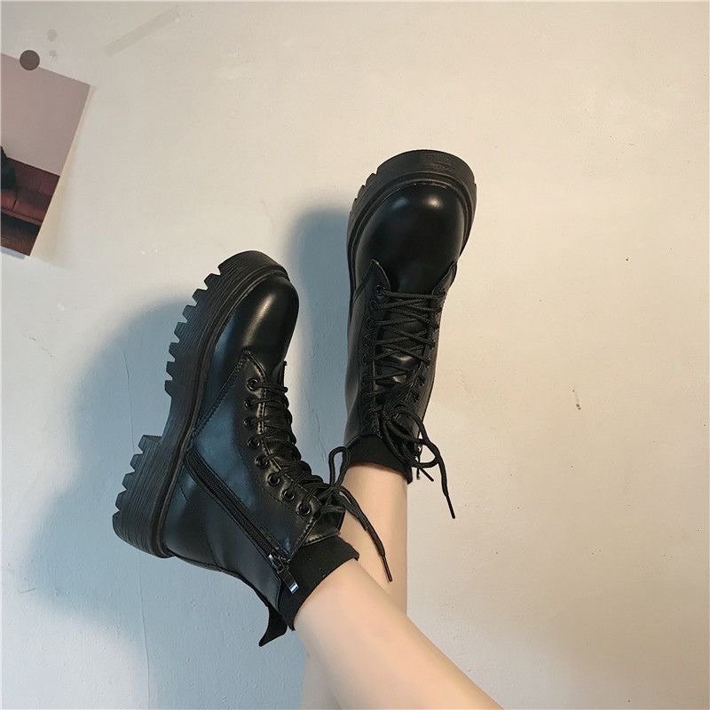 Giày Boot Nữ Ulzzang Mũi Tròn Đế Bằng Chất Da Mềm, Êm Chân